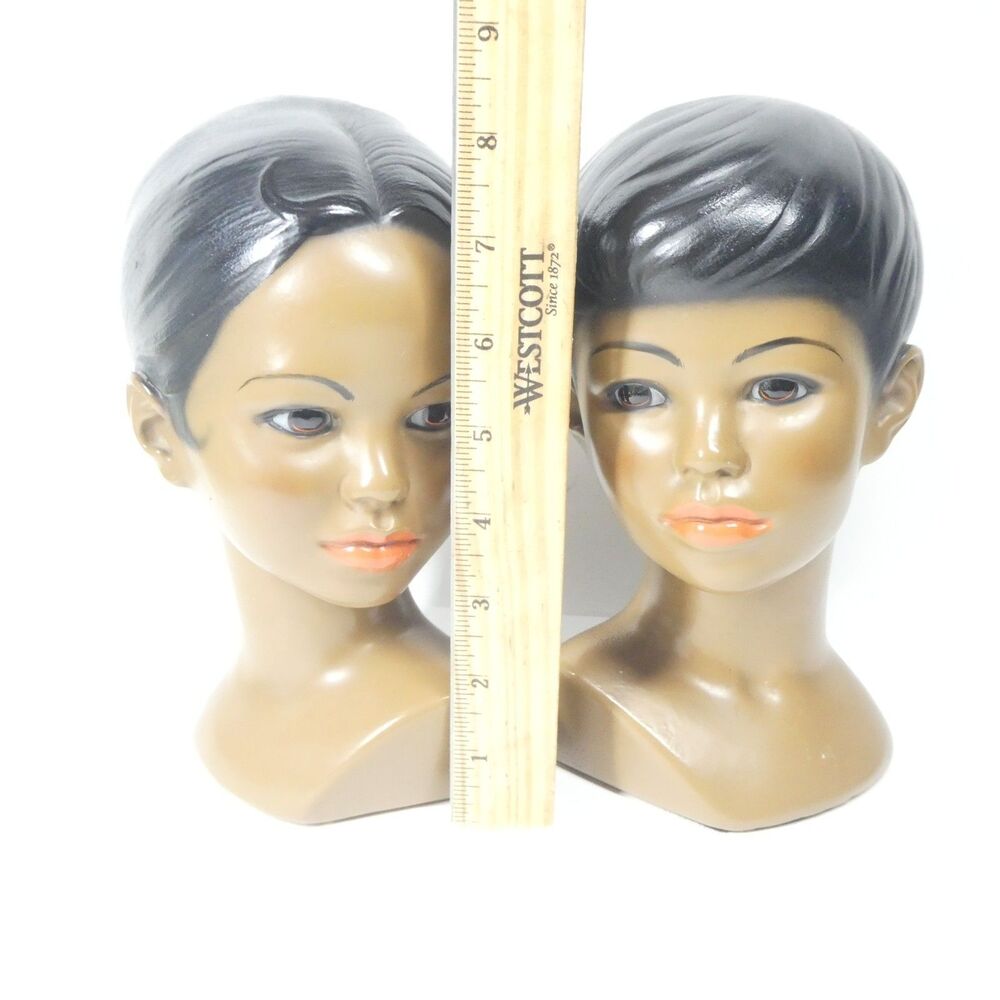2 Marwal Busts Chalkware 1960s African American Heads Statues Ceramic MCM - Picture 4 of 15